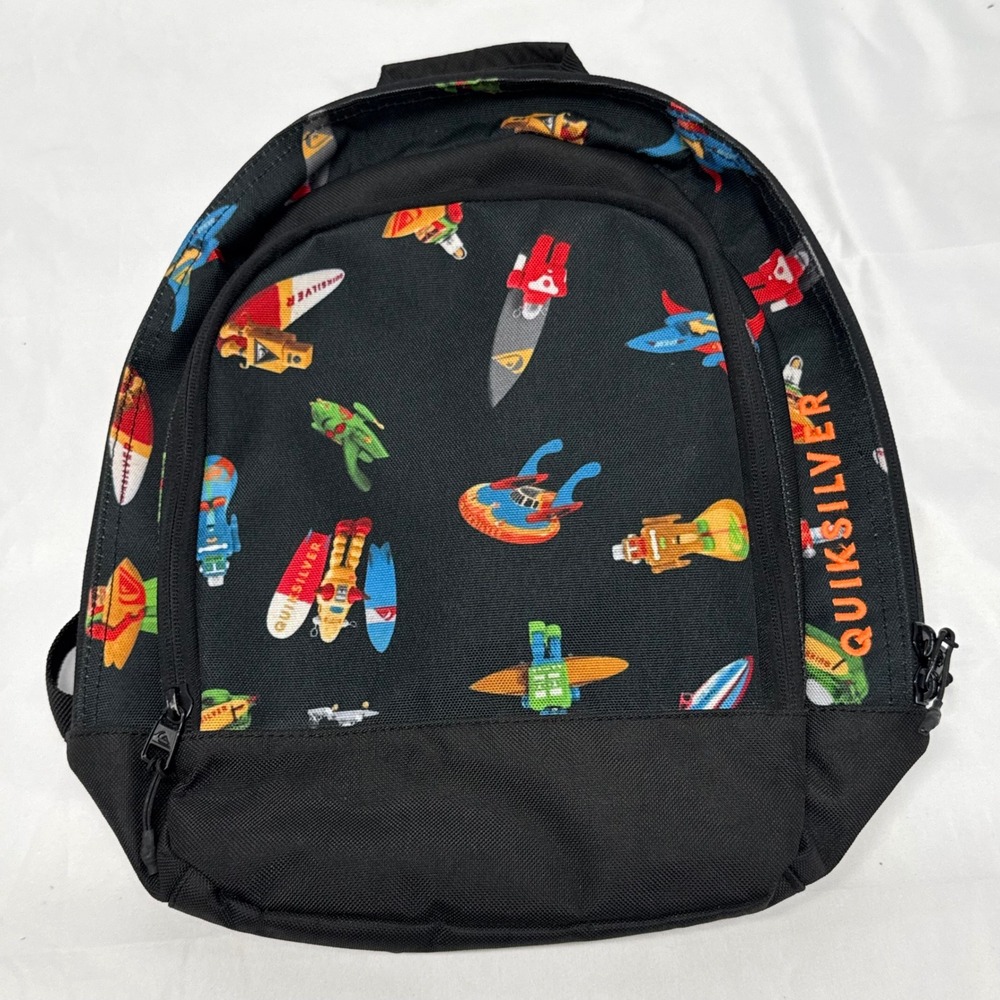 Quiksilver Black Robot Surfer Skateboard Print Mini Backpack Canvas 12 inch